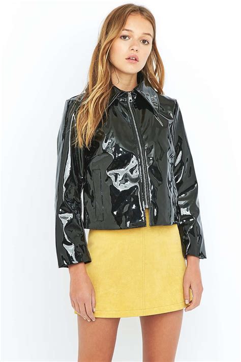 Lyst Cheap Monday Prize Black Patent Faux Leather Biker Jacket In Black