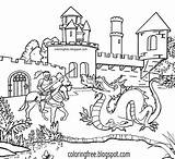Coloring Castle Dragon Knight Pages Medieval Drawing Printable Fighting Kids Castles Fantasy Color Knights Kingdom Magic Camelot Princess Print Drawings sketch template