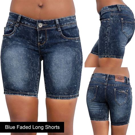 New Ladies Womens Blue Denim Shorts High Waisted Ripped Sexy Hotpants