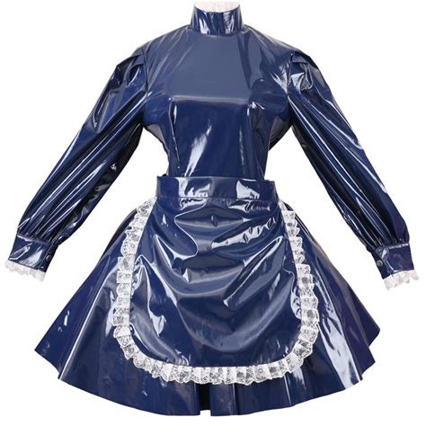 new arrival custom made sissy maid dark blue dress lockable uniform
