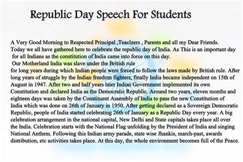 list bark republic day speech  english  students