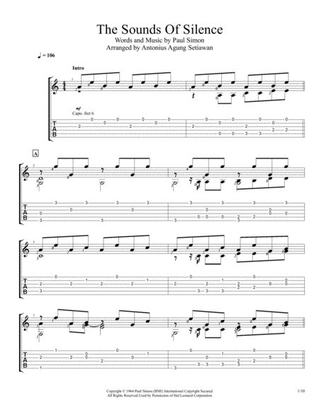 The Sound Of Silence Fingerstyle Guitar Solo Music Sheet Download