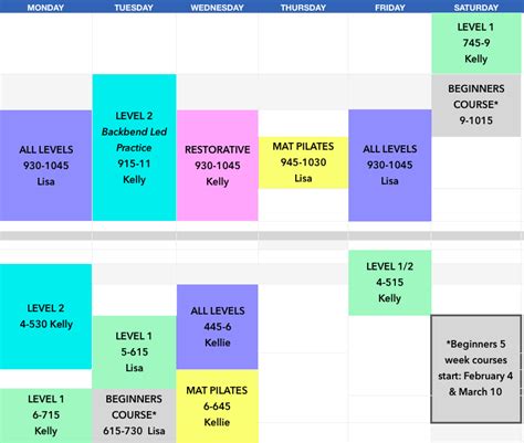 weekly yoga timetable