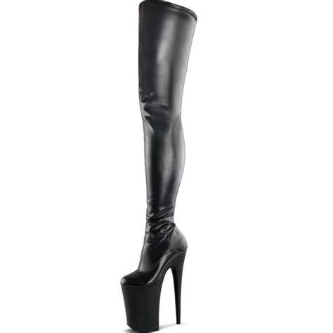 pleaser matte black stretch thigh high boots with 9 inch extreme high