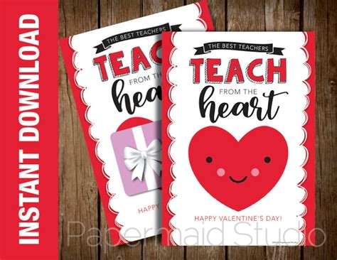 printable teacher valentine card valentines day gift etsy
