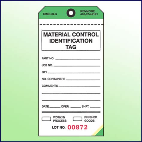 material control identification tag  part kenmore label tag