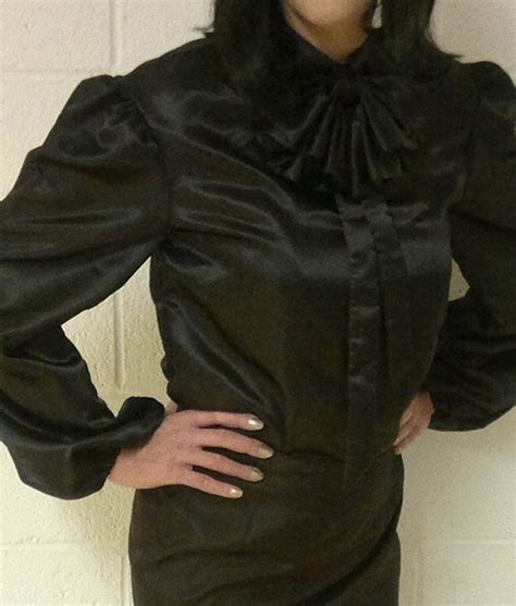 black poly satin blouse with pussy bow wicked waists