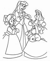 Aurora Princess Maids Coloring Three Cute sketch template