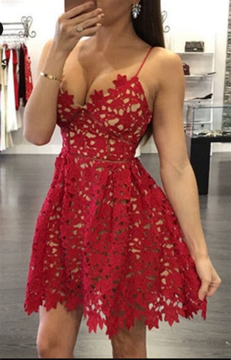 Sexy Red Lace Homecoming Dress Short Spaghetti Strap Party
