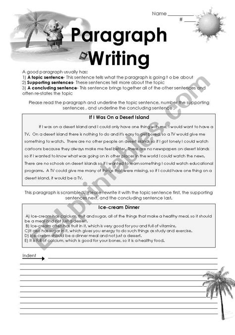 english worksheets paragraph writing
