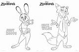 Zootopia Coloring Judy Nick Disney Wilde Bogo Hopps Pages Printable sketch template