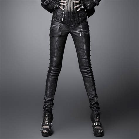 punk fashion wild rock and roll women skinny leather pants gothic
