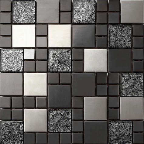 metallic brushed steel black hongkong glass mosaic tiles sheet mt