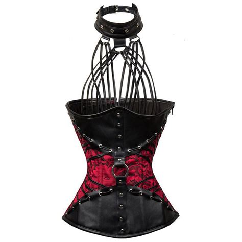 black brocade leather halter sexy armor corset underbust gothic