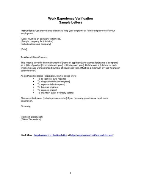 work experience letter format letter  employment work experience