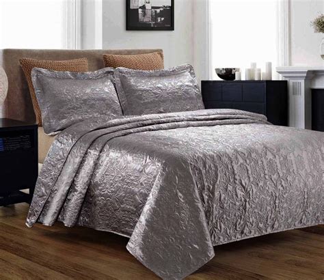 cost  piece silky satin quilted bedspread coverlet set grayking size wwwjackieashendencom
