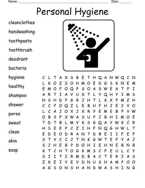 personal hygiene word search printable