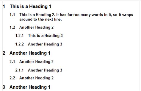 examples   level headinh  section headings  internal