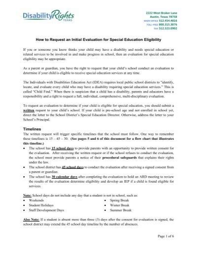request  initial evaluation  special education eligibility