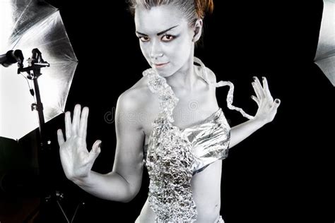 silver skin stock image image  metall mime portrait