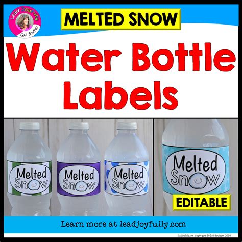 editable water bottle labels melted snow lead joyfully