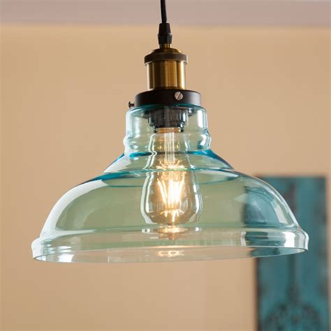 Southern Enterprises Gracelyn Colored Glass Bell Pendant Lamp Soft Aqua