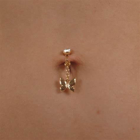 gold butterfly clip on belly button rings