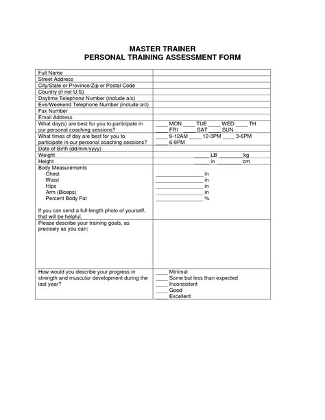 personal training forms  printable documents
