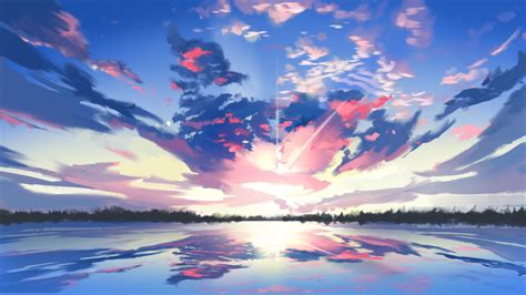 lv digital art sky clouds reflection lake trees blue sunlight wallpaper resolutionx