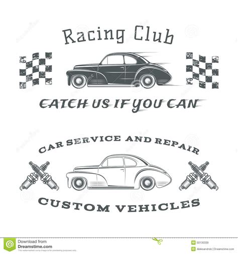 set of two vintage classic car labels racing stock vector illustration of rental nostalgia