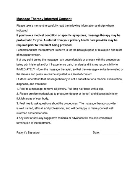 massage therapy consent form template fill online printable