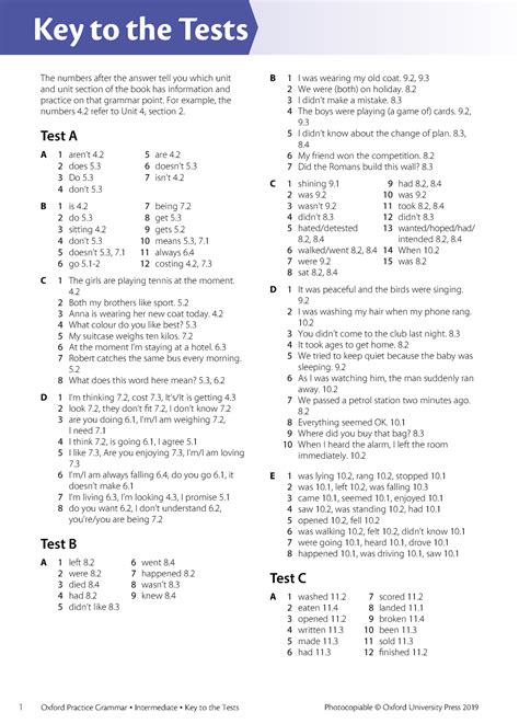oxford practice grammar intermediate tests key key   tests  numbers   answer