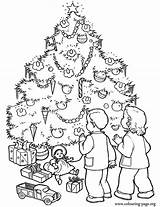 Christmas Coloring Tree Gifts Surrounded Pages Colouring Kids sketch template