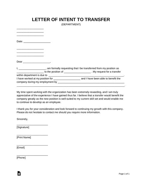 transfer departmentjob letter  intent template  word