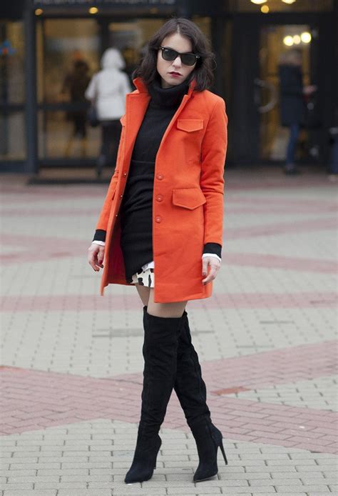 orange winter coat outfit idea   styles weekly