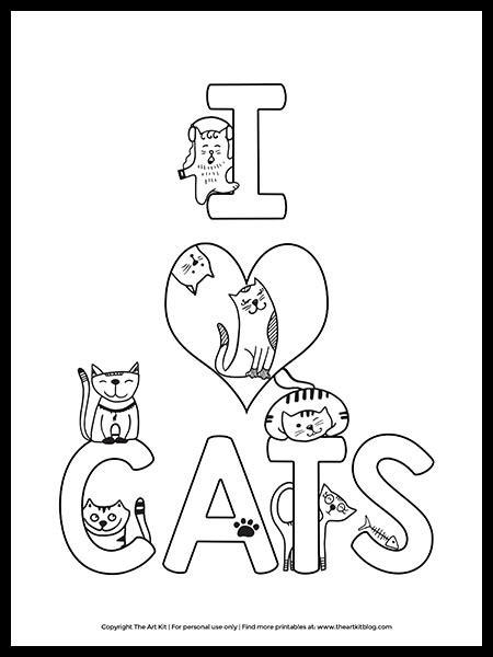 cute cat coloring page  love cats  art kit