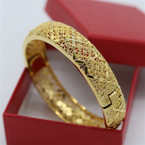 womens bangle thick bracelet yellow gold filled hollow exquisite bangle gift  bangles