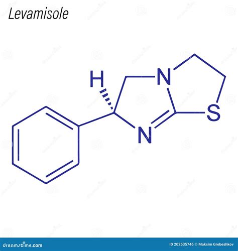 Vector Skeletal Formula Of Levamisole Drug Chemical Molecule Stock