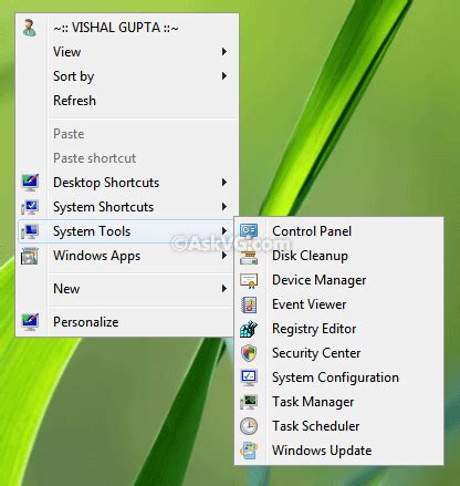 add system tools cascading menu  windows    desktop