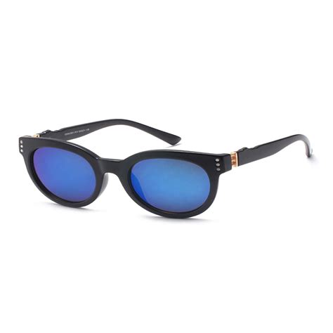 blk round sunglasses with blue tinted lens 50mm