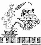 Coloring Coffee Pages Colouring Adult Color Adults Tea Printable Print Shop Zentangle Books Mandala Sheets Clipart Food Doodle Drawing Patterns sketch template