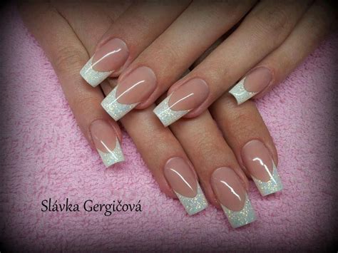 pink and glittery white nail design too long but i like the style nails pinterest white