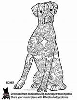 Dog Coloring Boxer Pages Book Adult Dogs Theblissfuldog Mandala Zentangle Color sketch template