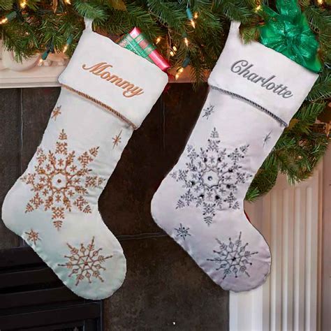 personalized silver sparkling snowflakes christmas stocking dibsies