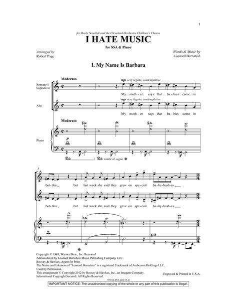i hate music arr robert page sheet music leonard bernstein ssa choir
