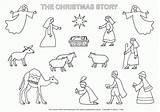 Nativity Coloring Christmas Pages Printable Story Scene Bible Colouring Kids Clipart Color Crib Stable Figures Print Set Manger Animals Jesus sketch template