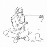 Beggar Sitting Alms sketch template