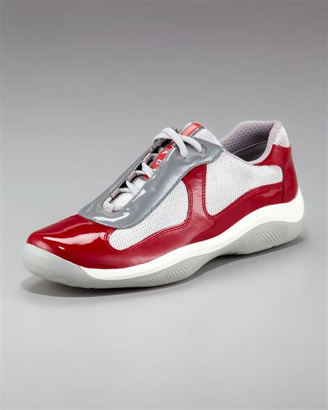 prada patent leather sneaker  red  men lyst