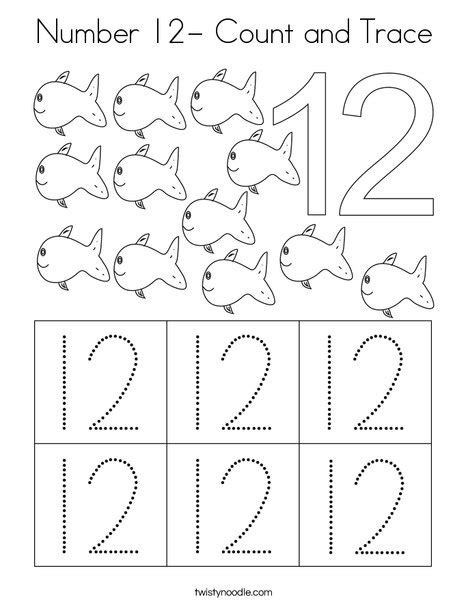 number  count  trace coloring page twisty noodle