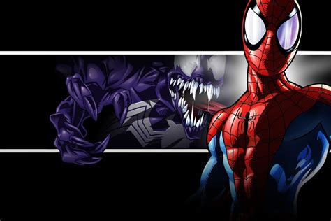 Ultimate Spiderman Cartoon Spiderman Venom Poster Print